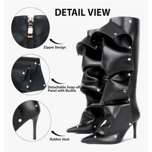 Eusibb Slouch Pointed Toe Knee High Boots Stiletto 8.5 Heel Pull On Convertible - Picture 7 of 17